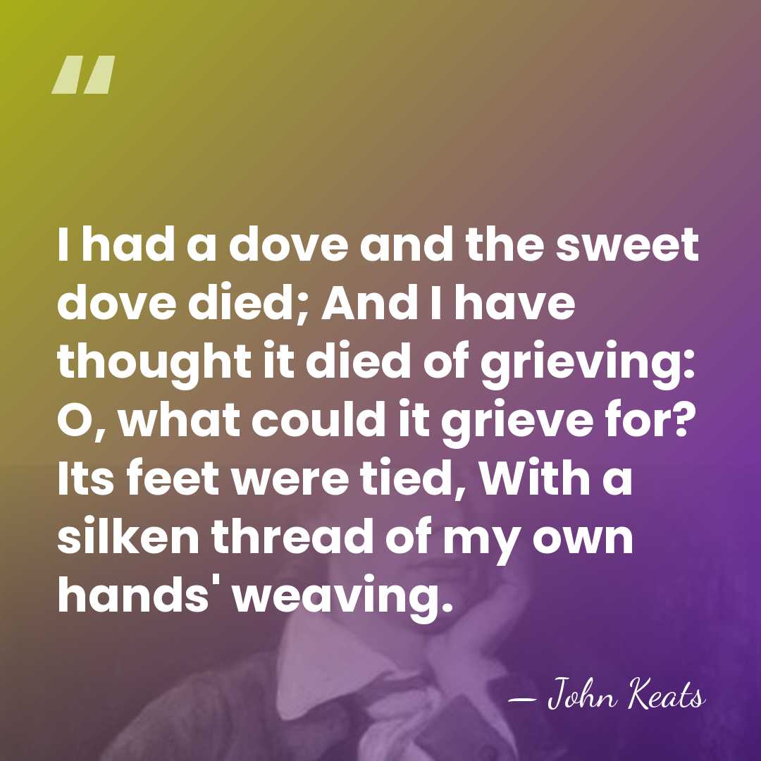 I had a dove and the sweet dove died; And I have&hellip; - John Keats