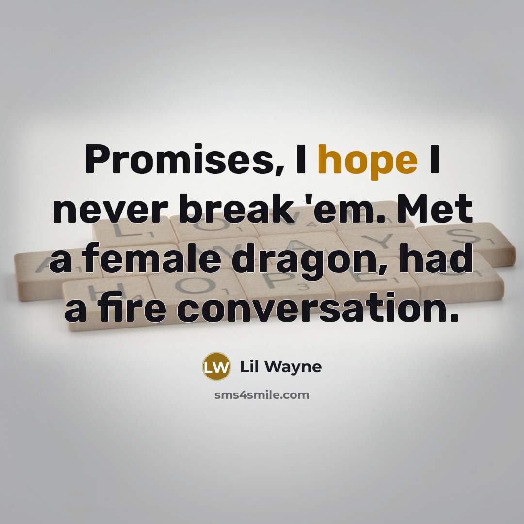 “Promises, I hope I never break 'em. Met a female…” quote by Lil Wayne