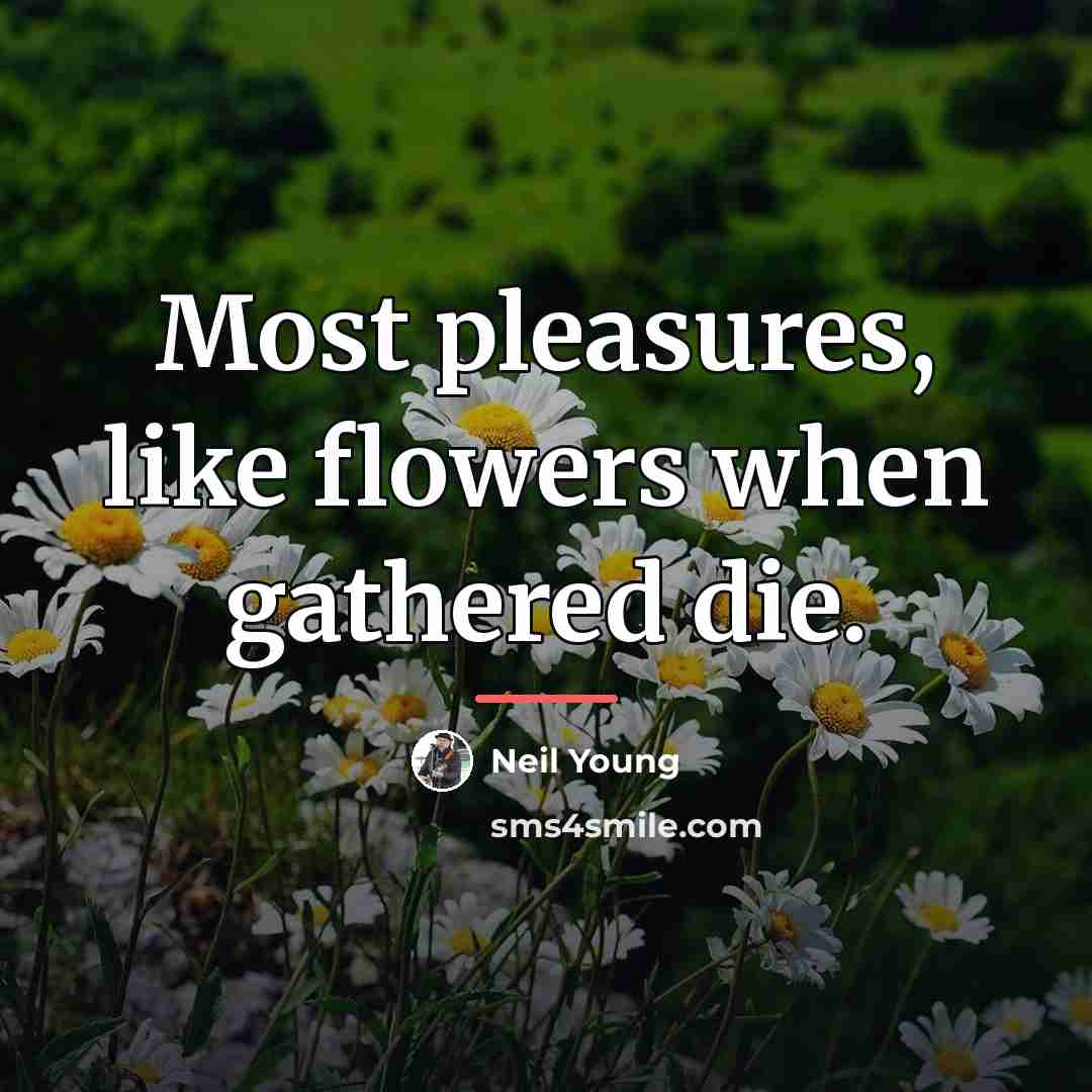 “Most pleasures, like flowers when gathered die.…” quote by Neil Young