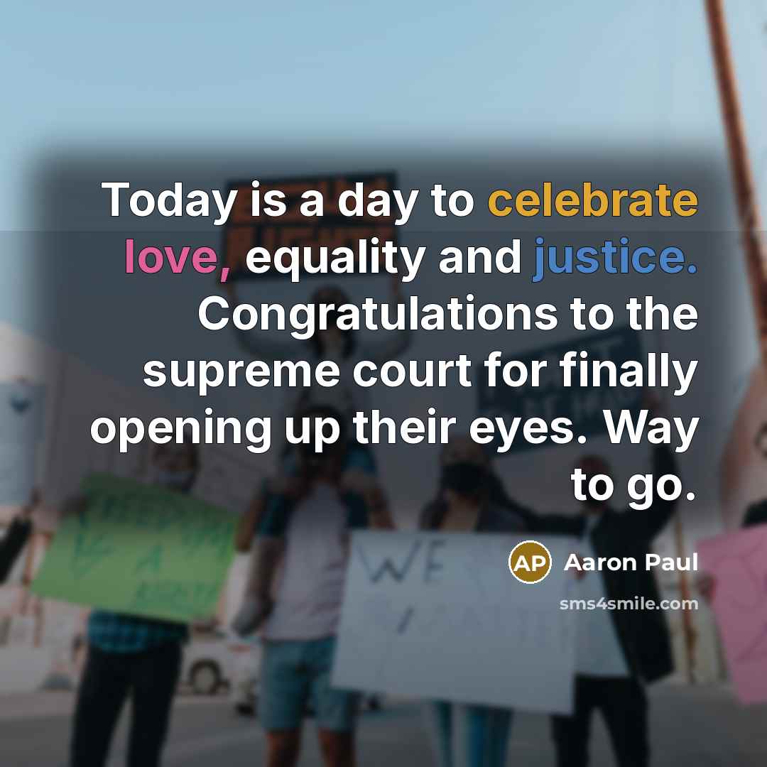 “Today is a day to celebrate love, equality and justice. Congratulations to the supreme court for finally opening up their eyes. Way to go.” quote by Aaron Paul