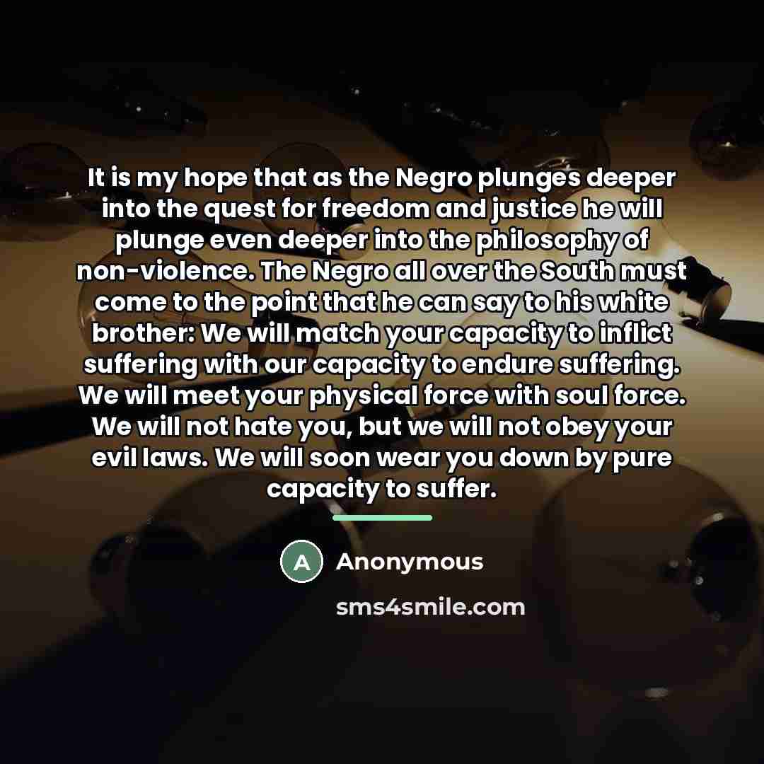 “It is my hope that as the Negro plunges deeper…” quote by Anonymous