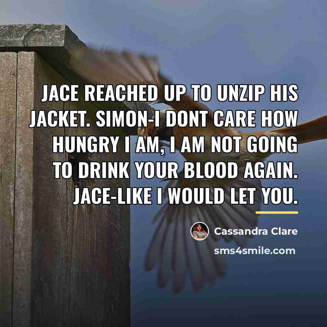 “Jace reached up to unzip his jacket. Simon-I dont care…” quote by Cassandra Clare