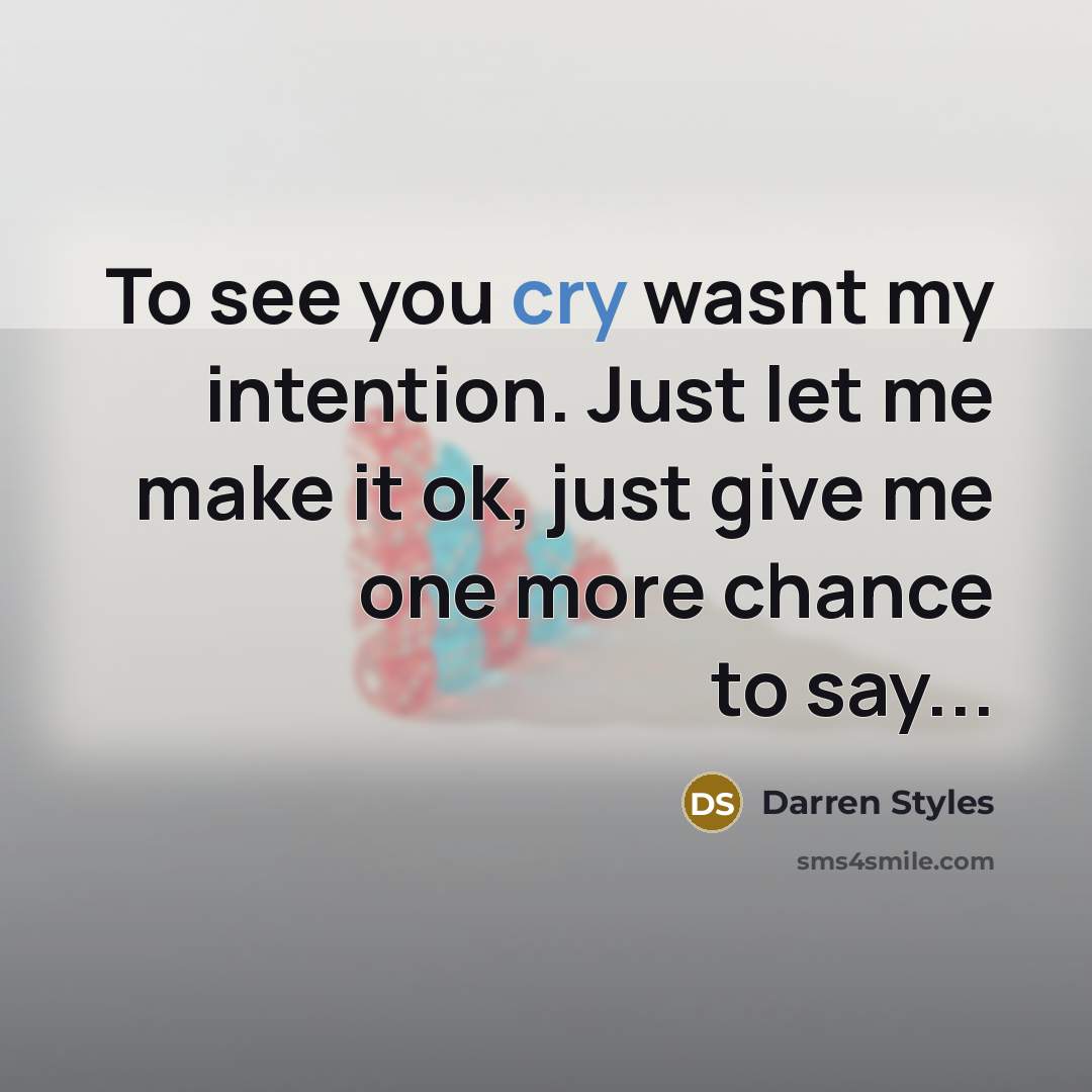 “To see you cry wasnt my intention. Just let me make it ok, just give me one more chance to say...” quote by Darren Styles
