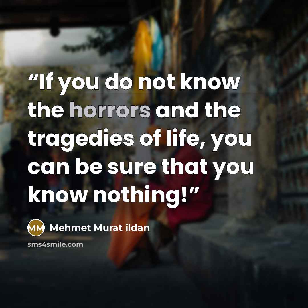 “If you do not know the horrors and the tragedies of life, you can be sure that you know nothing!” quote by Mehmet Murat ildan