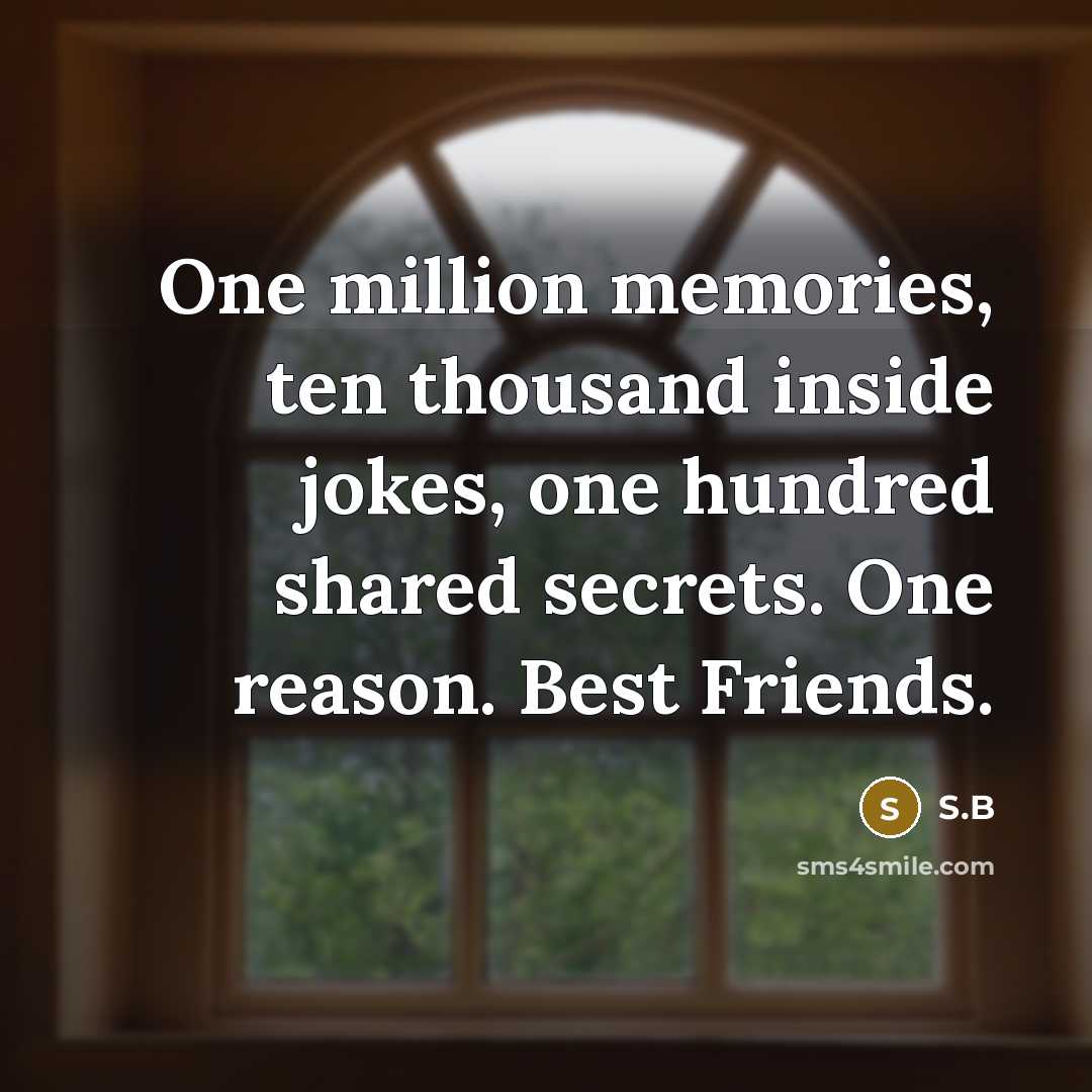 “One million memories, ten thousand inside jokes, one hundred shared…” quote by S.B