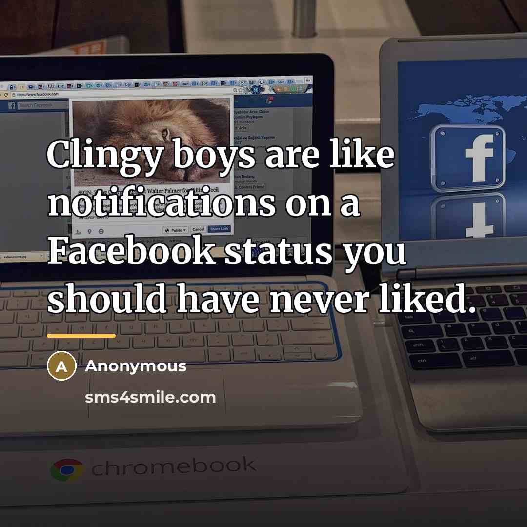 “Clingy boys are like notifications on a Facebook status you…” quote by Anonymous
