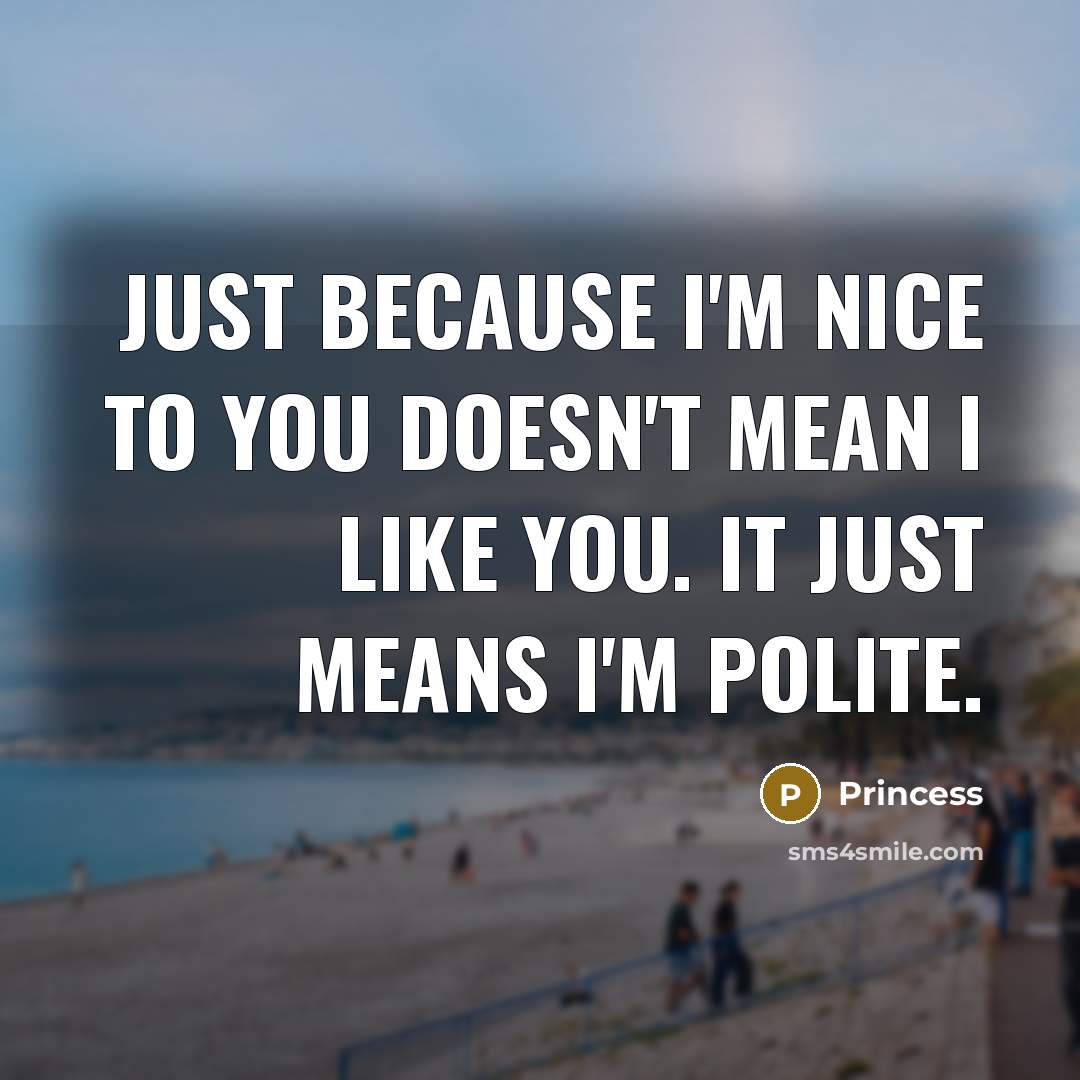 “Just because I'm nice to you doesn't mean I like you. It just means I'm polite.” quote by Princess