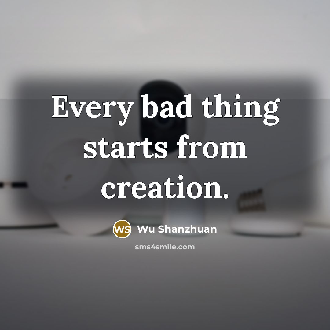 “Every bad thing starts from creation.…” quote by Wu Shanzhuan