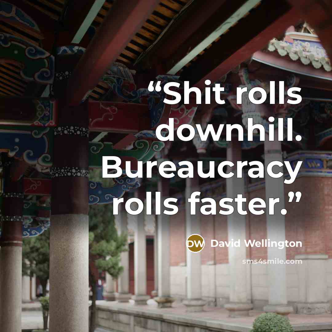 “Shit rolls downhill. Bureaucracy rolls faster.” quote by David Wellington