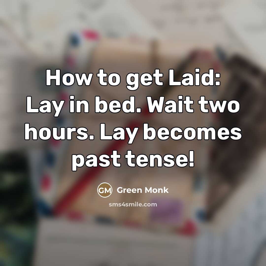 “How to get Laid: Lay in bed. Wait two hours.…” quote by Green Monk