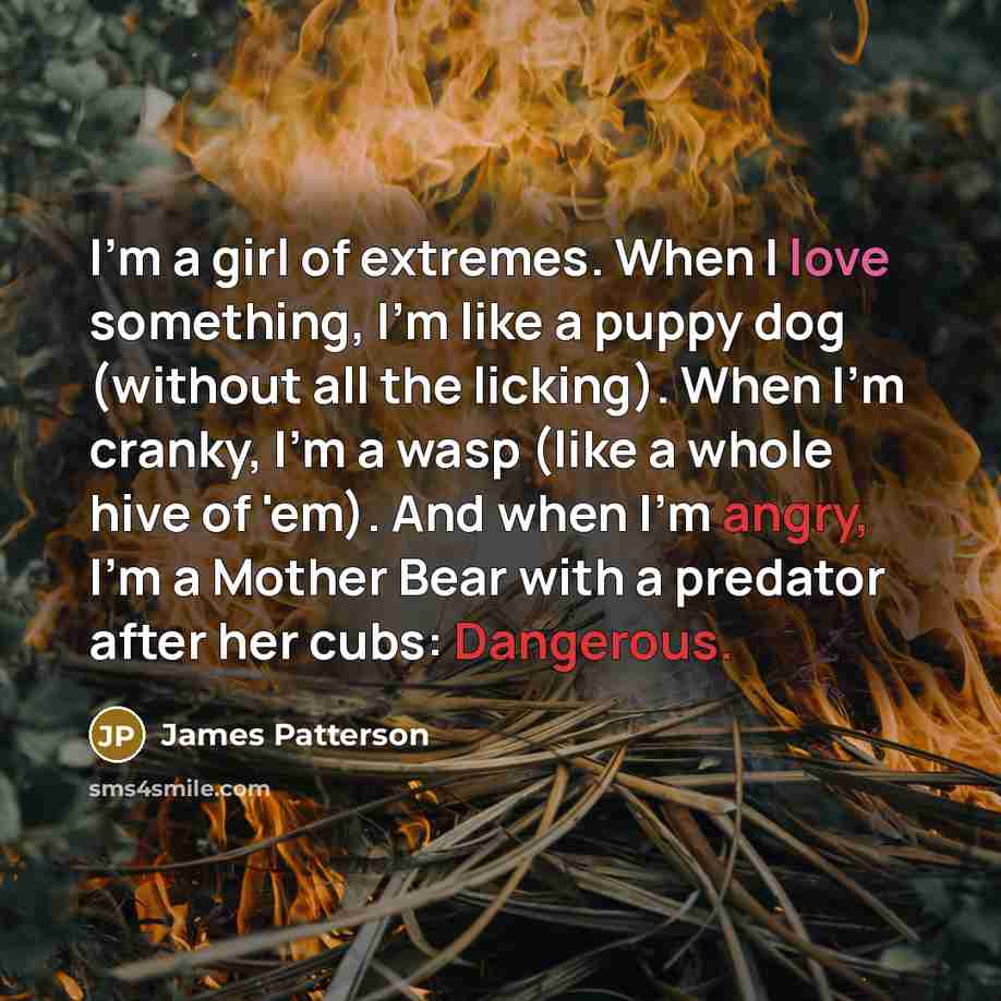 “I'm a girl of extremes. When I love something, I'm…” quote by James Patterson