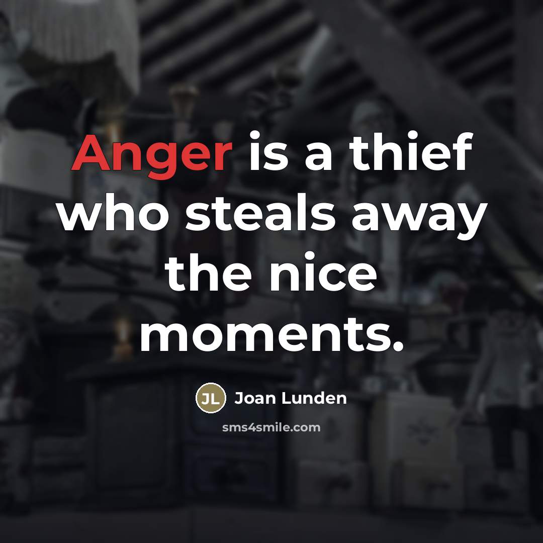 “Anger is a thief who steals away the nice moments.…” quote by Joan Lunden