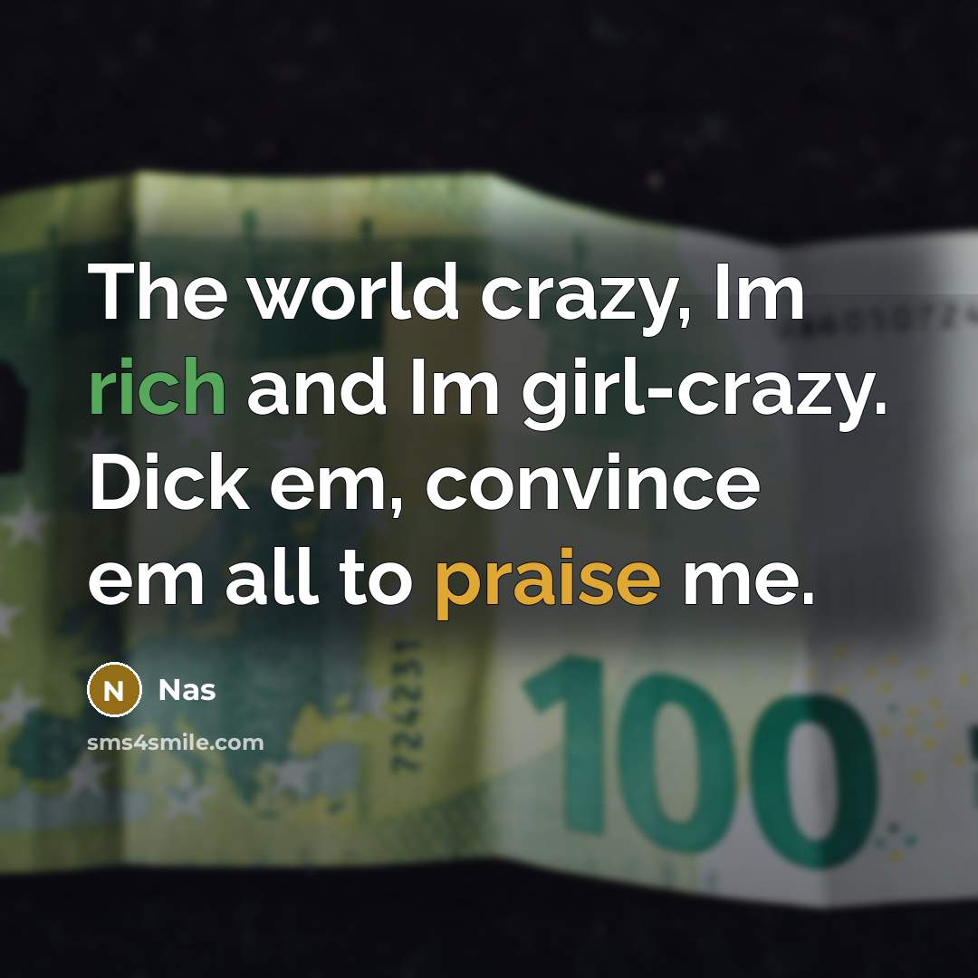 “The world crazy, Im rich and Im girl-crazy. Dick em, convince em all to praise me.” quote by Nas