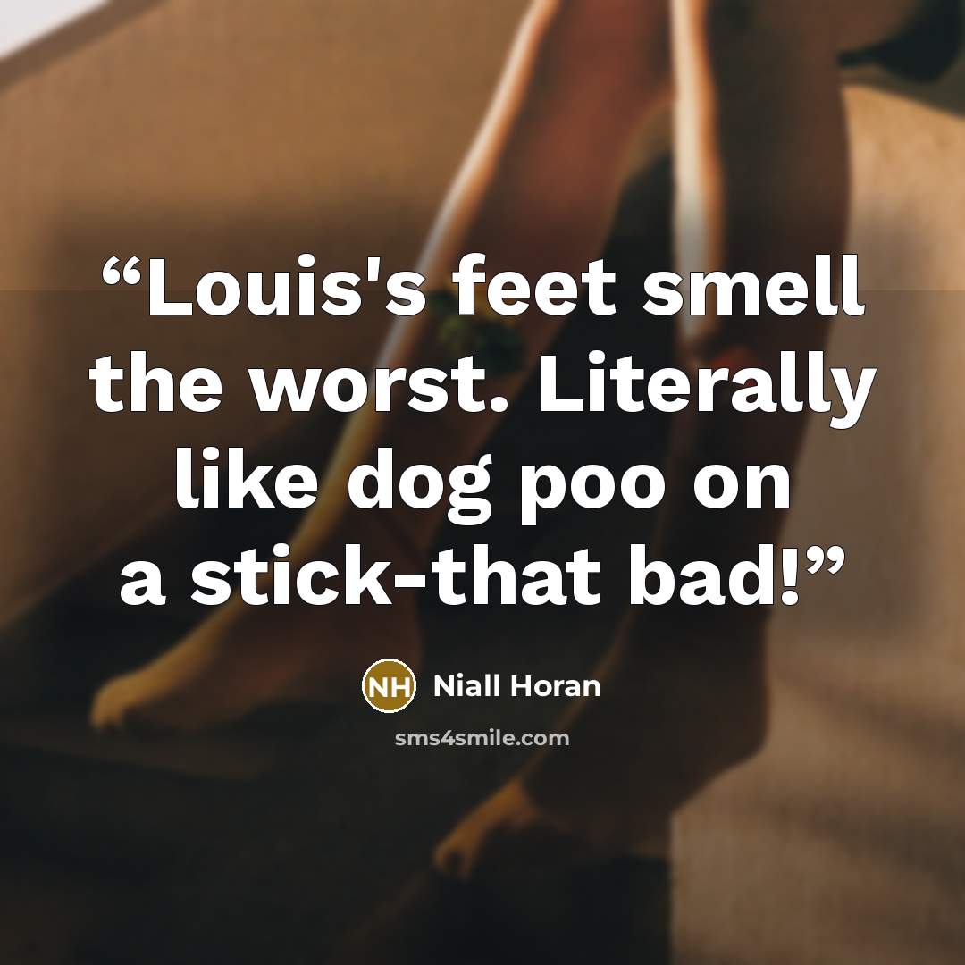 “Louis's feet smell the worst. Literally like dog poo on a stick-that bad!” quote by Niall Horan