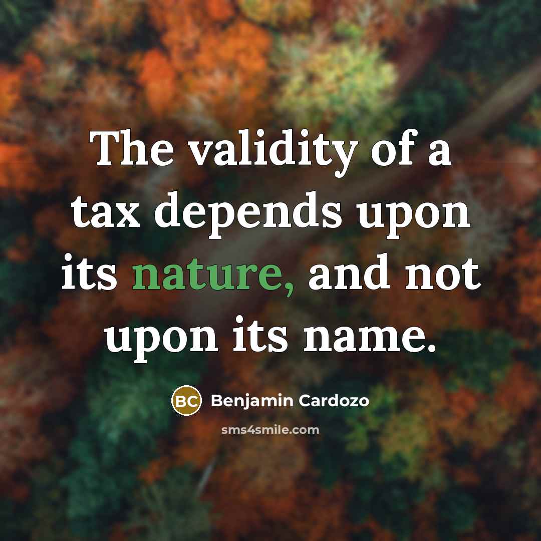 “The validity of a tax depends upon its nature, and…” quote by Benjamin Cardozo