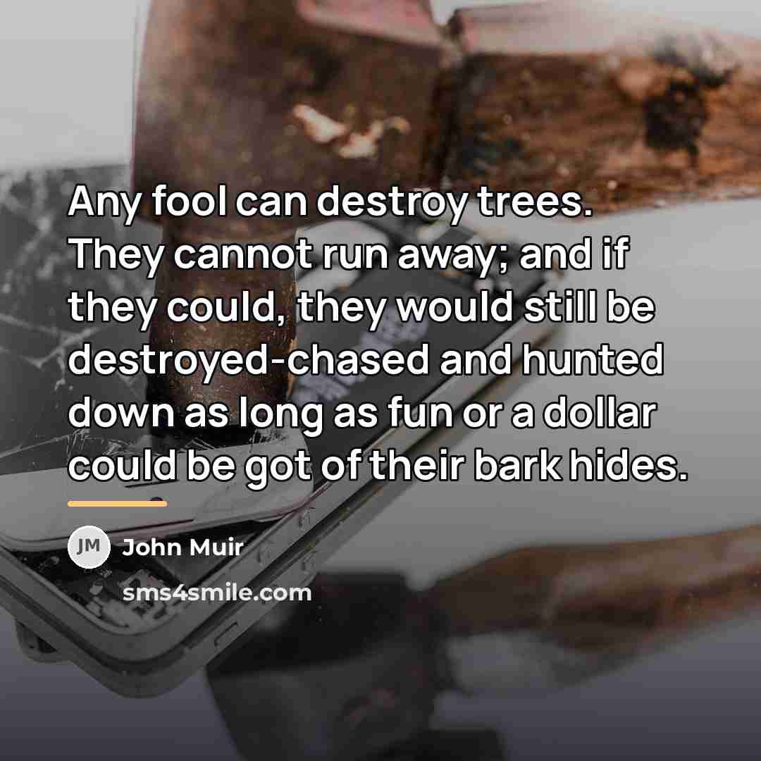 “Any fool can destroy trees. They cannot run away; and…” quote by John Muir