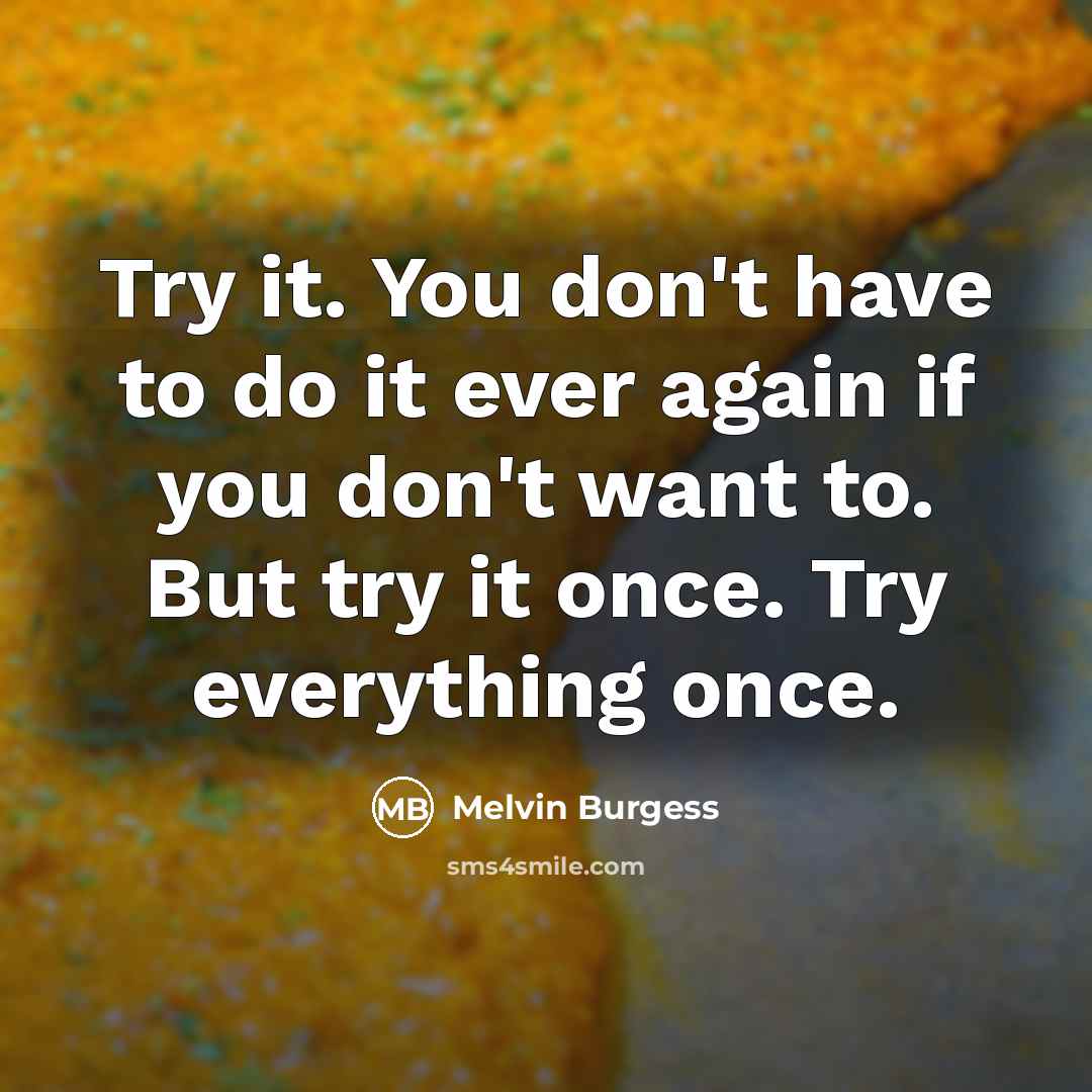 “Try it. You don't have to do it ever again…” quote by Melvin Burgess