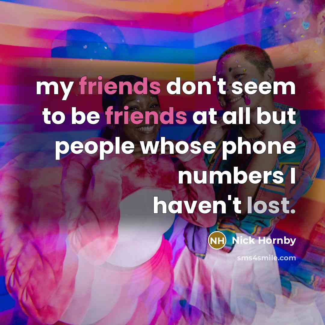 “my friends don't seem to be friends at all but people whose phone numbers I haven't lost.” quote by Nick Hornby