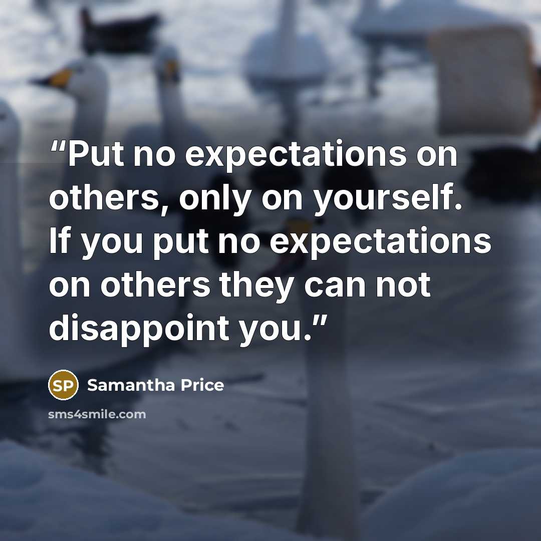 “Put no expectations on others, only on yourself. If you put no expectations on others they can not disappoint you.” quote by Samantha Price