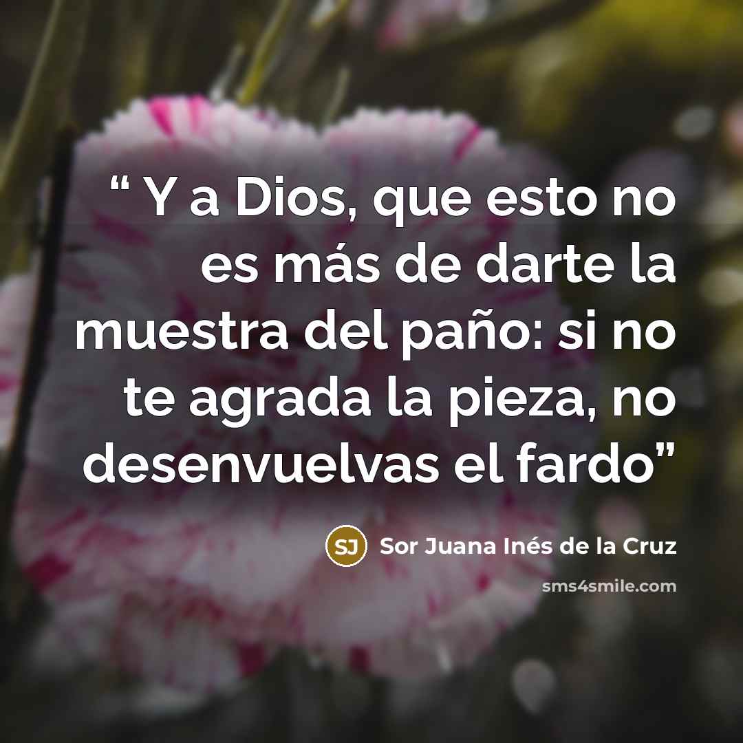 “Y a Dios, que esto no es más de darte la muestra del paño: si no te agrada la pieza, no desenvuelvas el fardo” quote by Sor Juana Inés de la Cruz