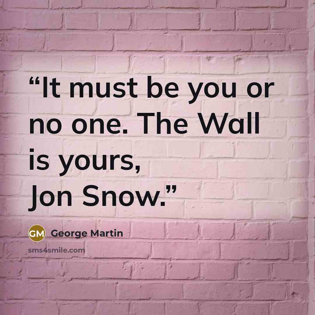 “It must be you or no one. The Wall is yours, Jon Snow.” quote by George Martin