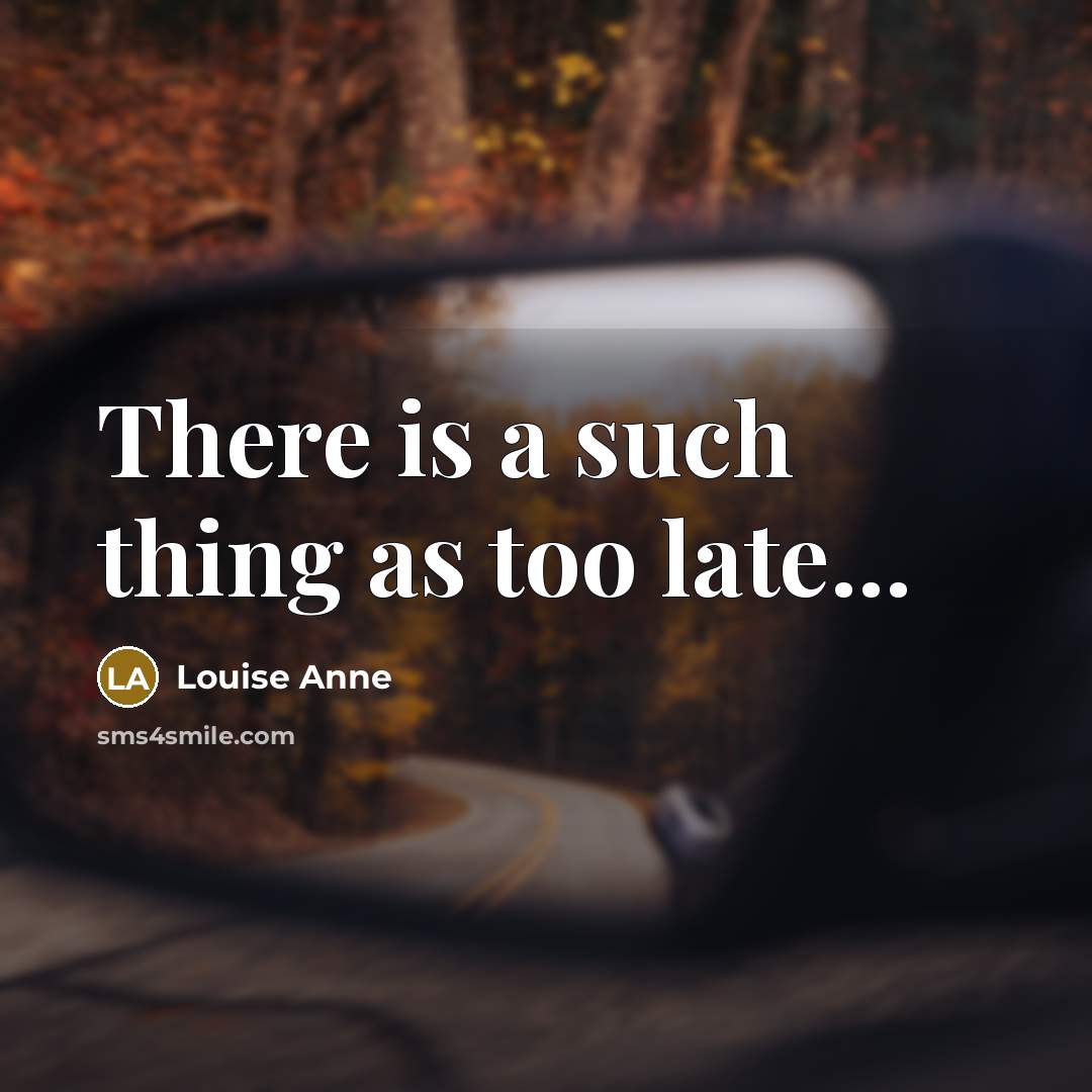 “There is a such thing as too late...” quote by Louise Anne