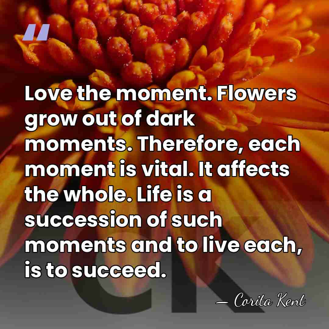 Love the moment. Flowers grow out of dark moments. Therefore, each moment&hellip; - Corita Kent