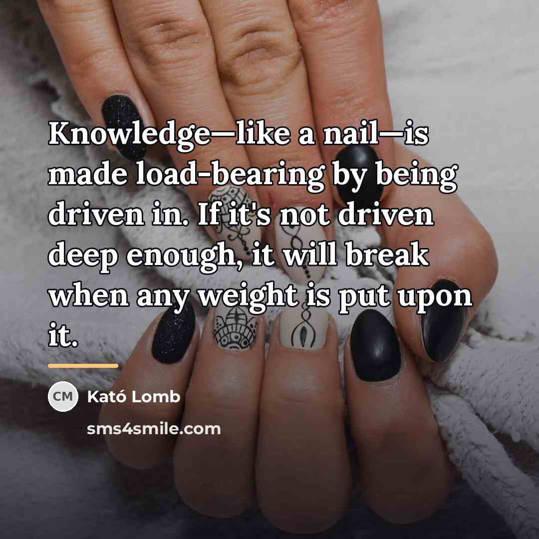“Knowledge—like a nail—is made load-bearing by being driven in. If…” quote by Kató Lomb