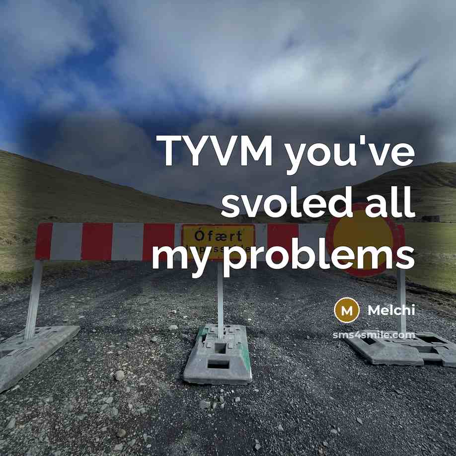 “TYVM you've svoled all my problems” quote by Melchi
