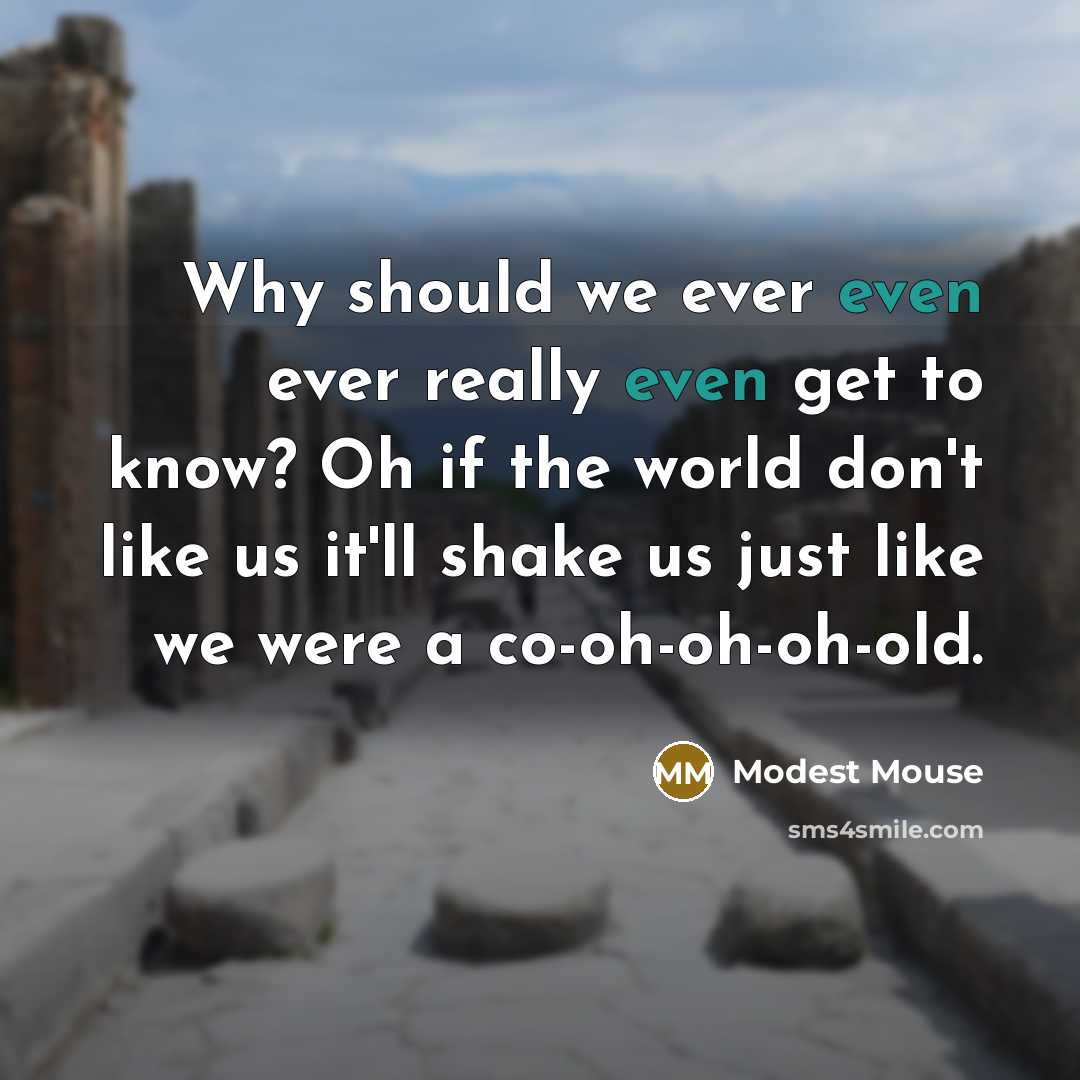 “Why should we ever even ever really even get to know? Oh if the world don't like us it'll shake us just like we were a co-oh-oh-oh-old.” quote by Modest Mouse