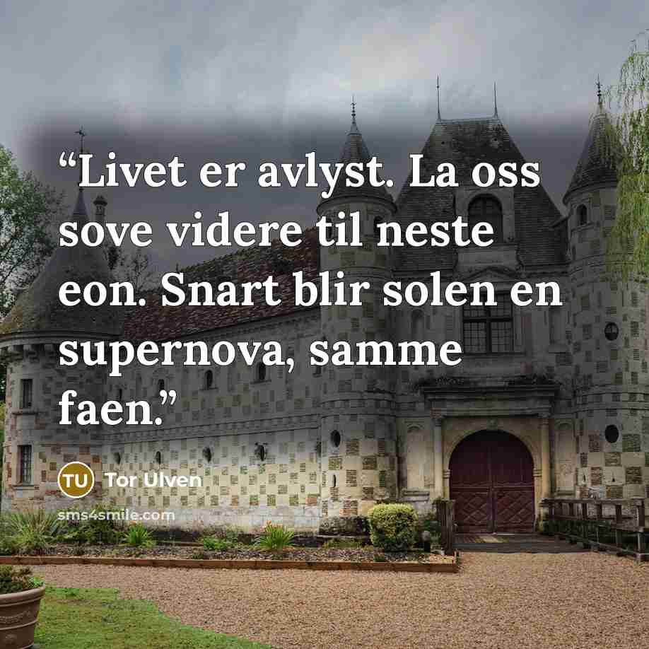 “Livet er avlyst. La oss sove videre til neste eon. Snart blir solen en supernova, samme faen.” quote by Tor Ulven