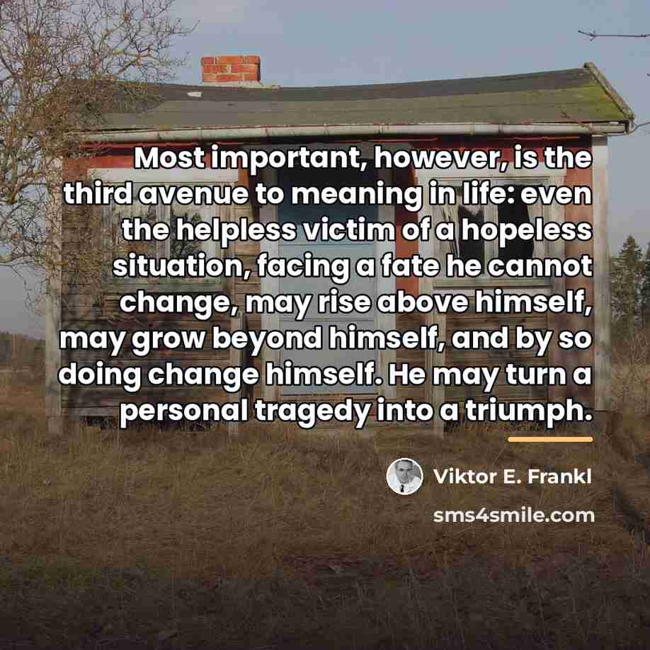 “Most important, however, is the third avenue to meaning in…” quote by Viktor E. Frankl
