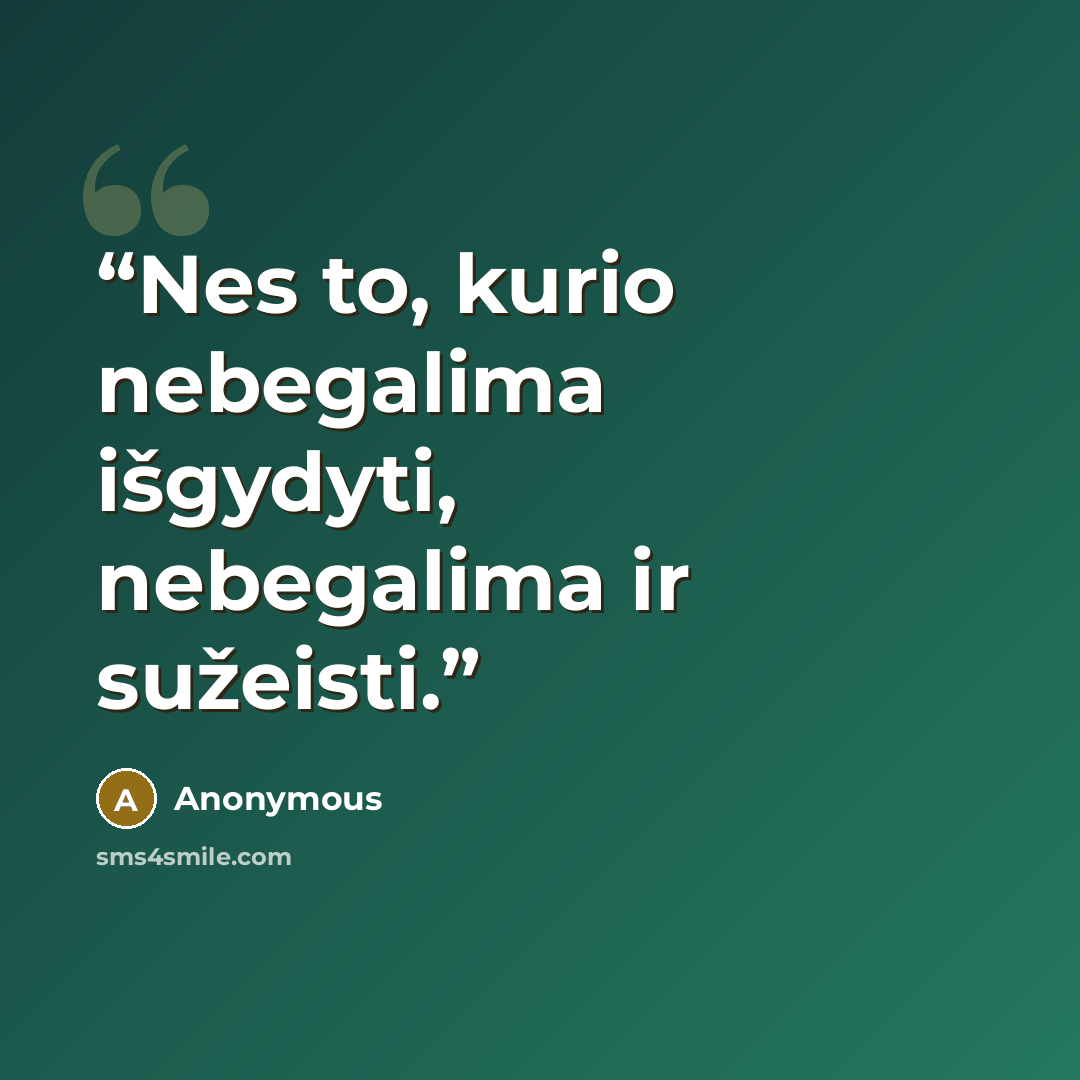 “Nes to, kurio nebegalima išgydyti, nebegalima ir sužeisti.” quote by Anonymous