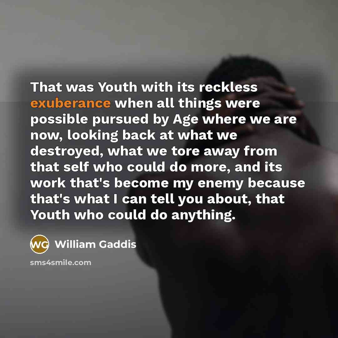 “That was Youth with its reckless exuberance when all things…” quote by William Gaddis
