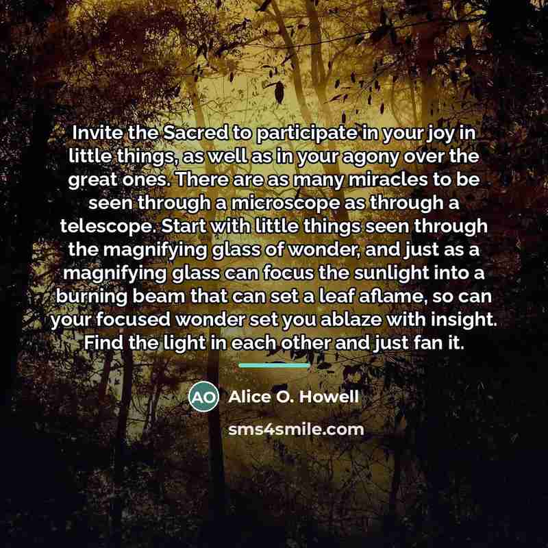 “Invite the Sacred to participate in your joy in little…” quote by Alice O. Howell