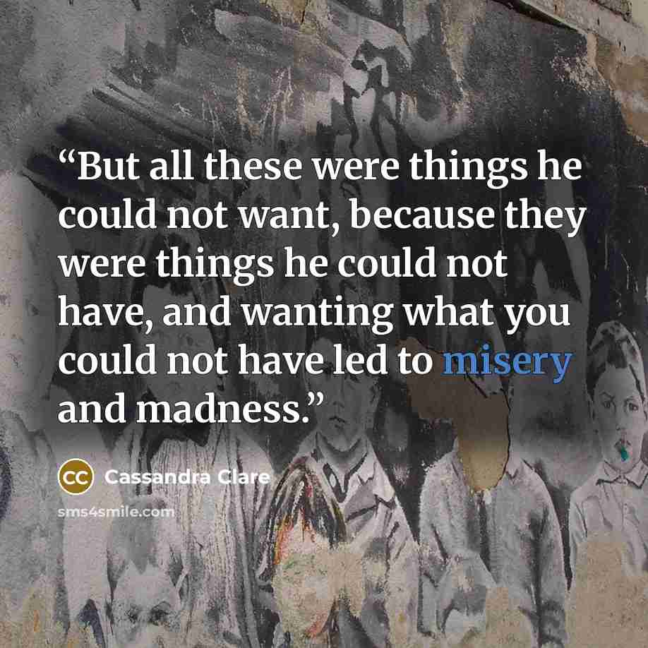 “But all these were things he could not want, because they were things he could not have, and wanting what you could not have led to misery and madness.” quote by Cassandra Clare