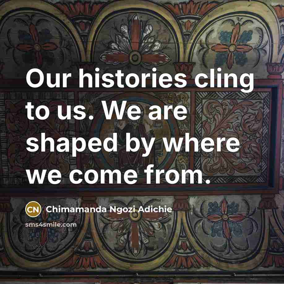 “Our histories cling to us. We are shaped by where…” quote by Chimamanda Ngozi Adichie
