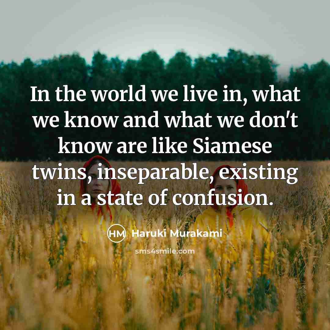 “In the world we live in, what we know and…” quote by Haruki Murakami