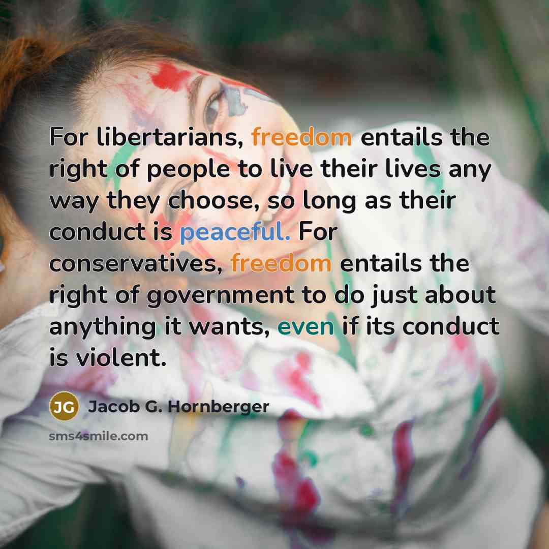 “For libertarians, freedom entails the right of people to live…” quote by Jacob G. Hornberger