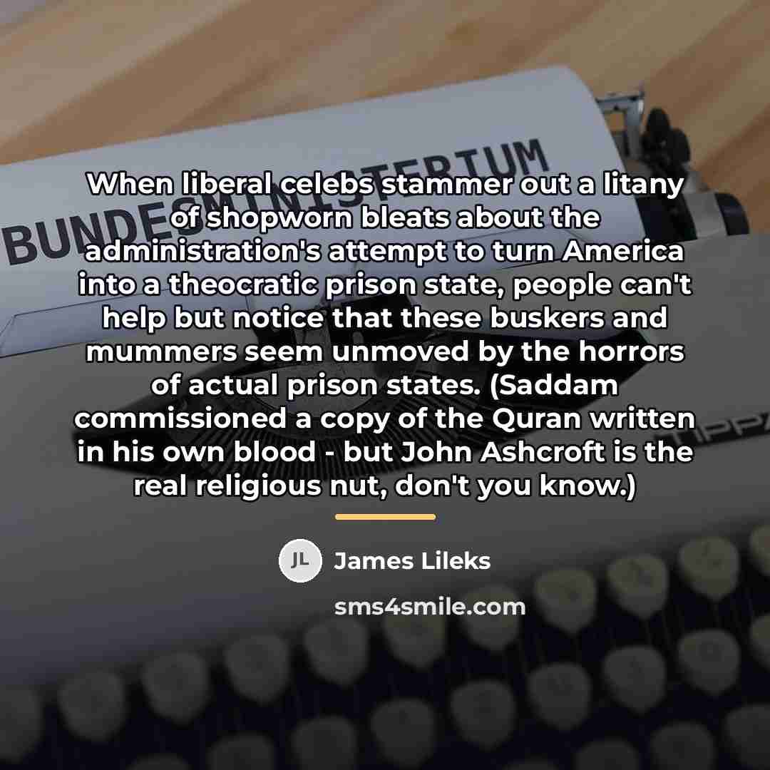 “When liberal celebs stammer out a litany of shopworn bleats…” quote by James Lileks