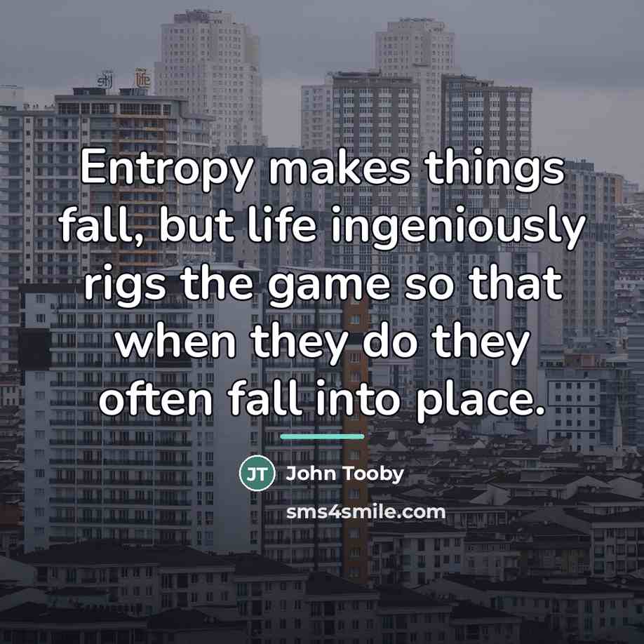 “Entropy makes things fall, but life ingeniously rigs the game…” quote by John Tooby