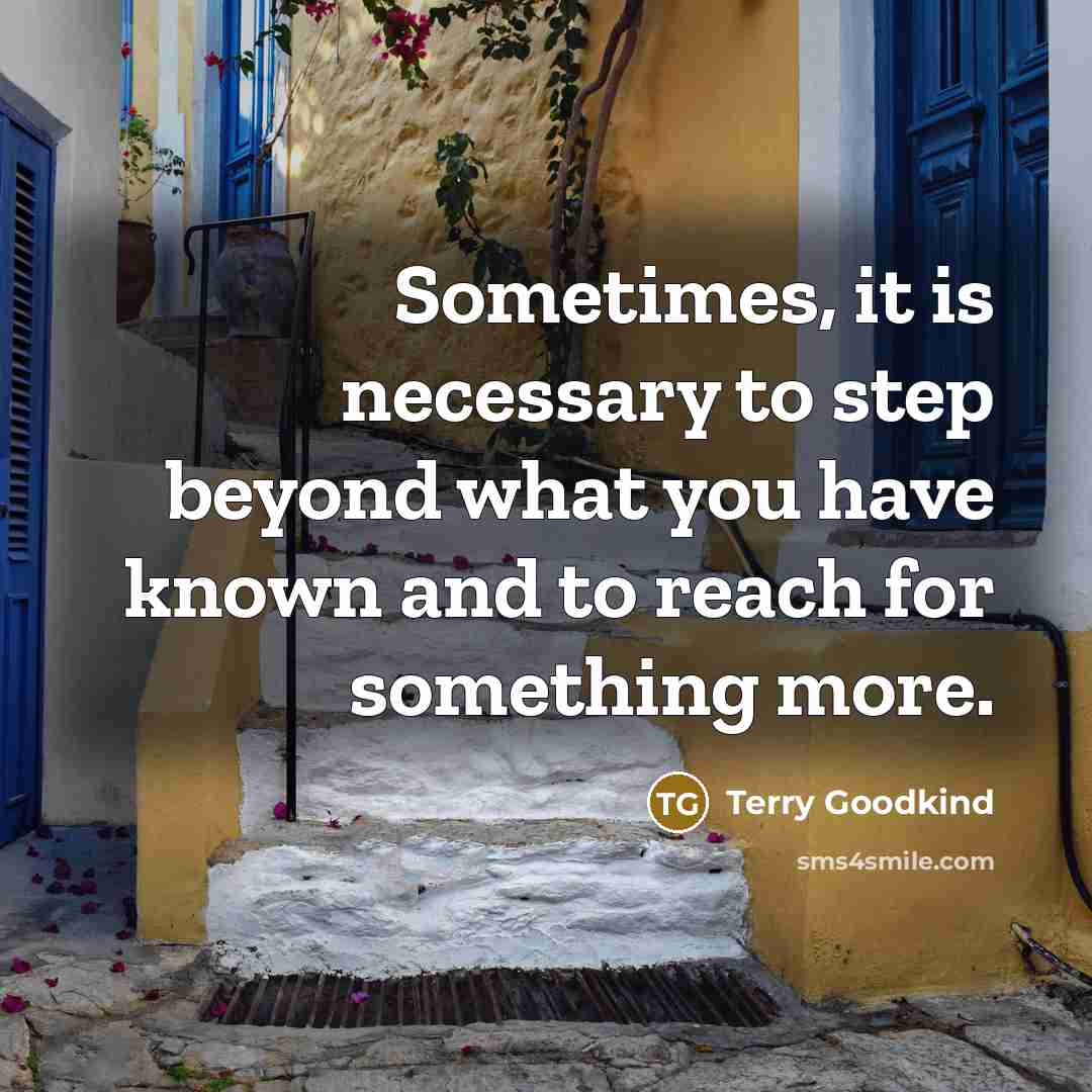 “Sometimes, it is necessary to step beyond what you have known and to reach for something more.” quote by Terry Goodkind