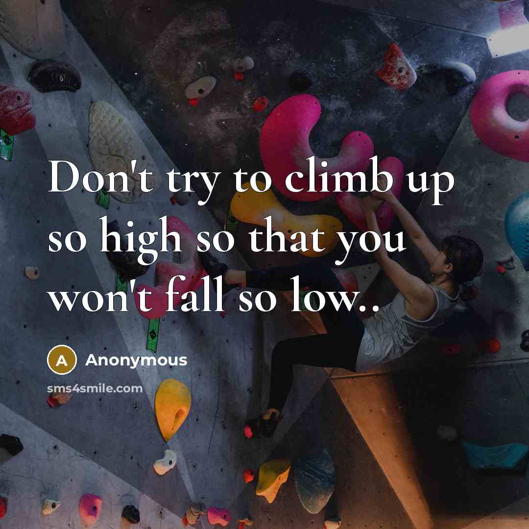“Don't try to climb up so high so that you won't fall so low..” quote by Anonymous