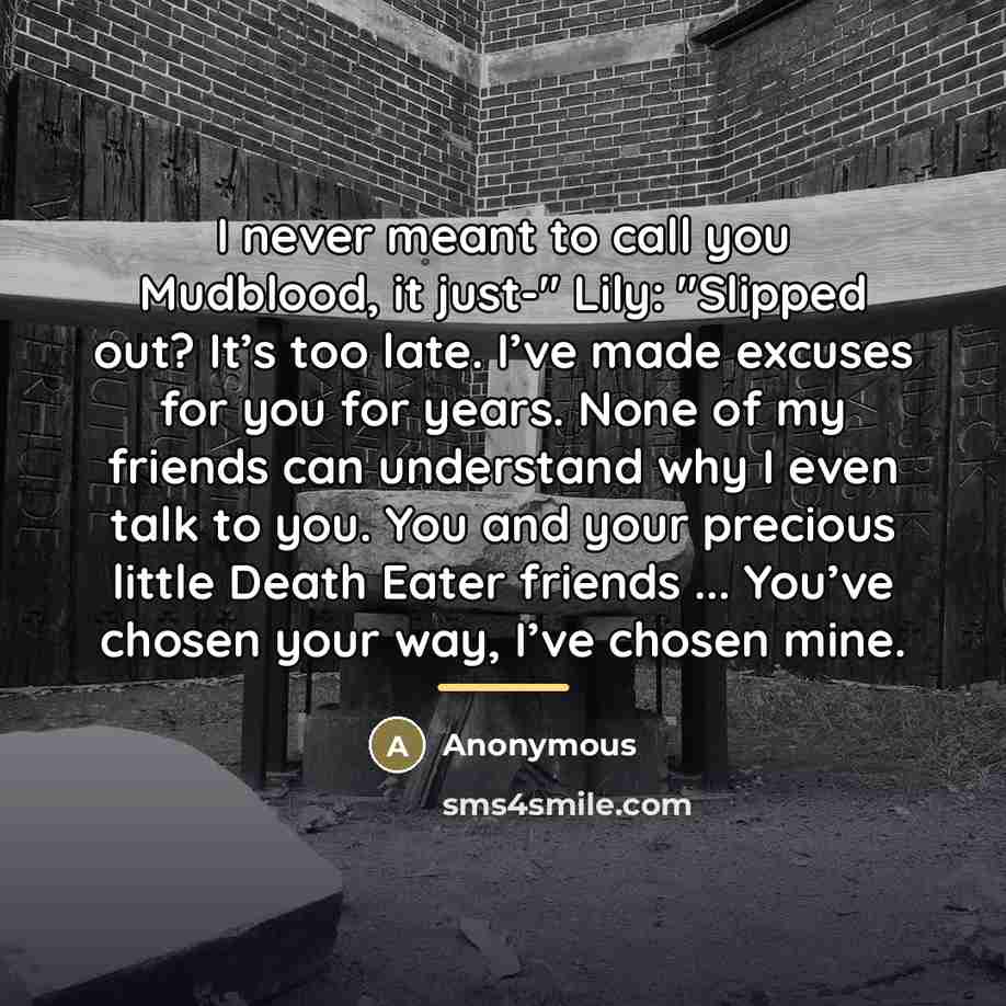 “I never meant to call you Mudblood, it just-" Lily:…” quote by Anonymous