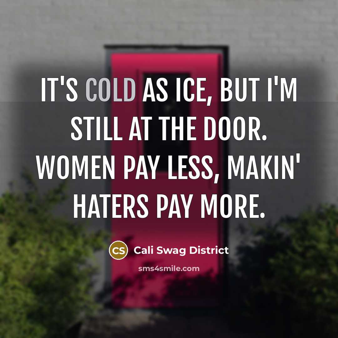 “It's cold as ice, but I'm still at the door. Women pay less, makin' haters pay more.” quote by Cali Swag District