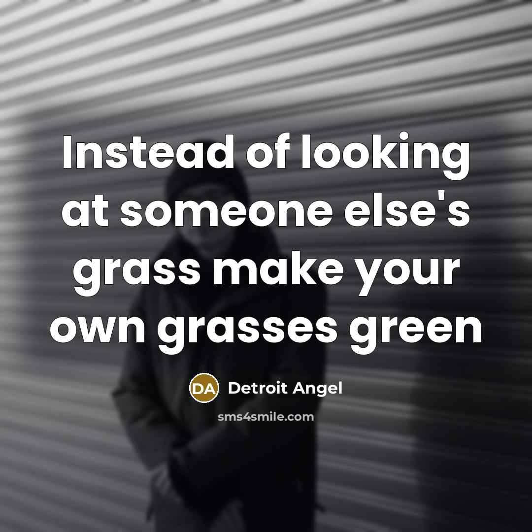 “Instead of looking at someone else's grass make your own grasses green” quote by Detroit Angel
