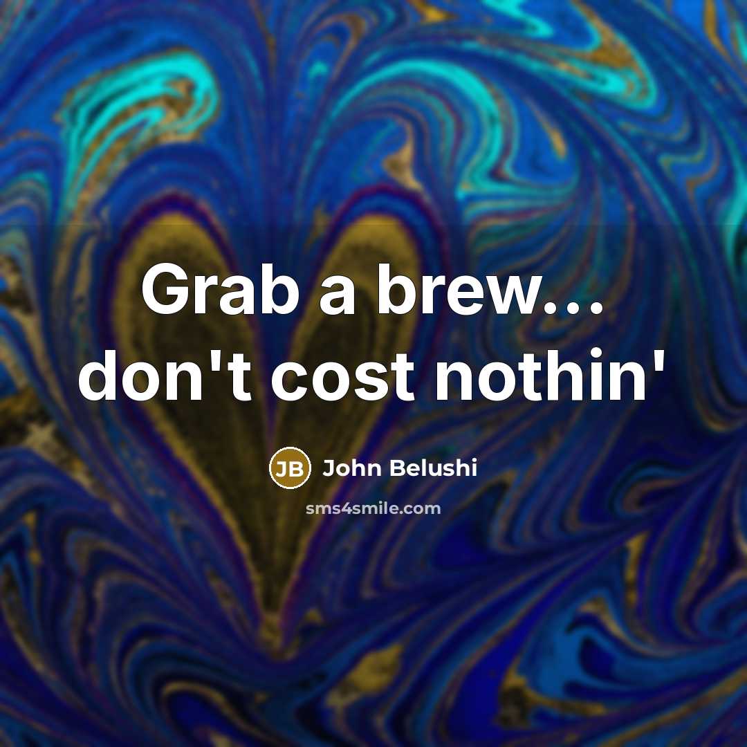 “Grab a brew... don't cost nothin'” quote by John Belushi
