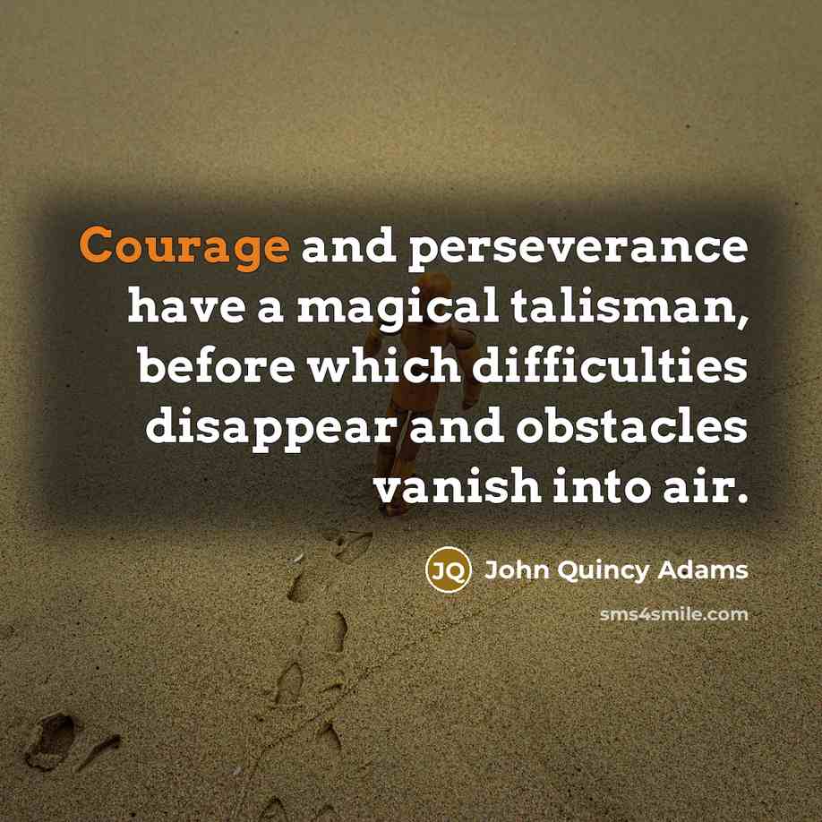 “Courage and perseverance have a magical talisman, before which difficulties…” quote by John Quincy Adams