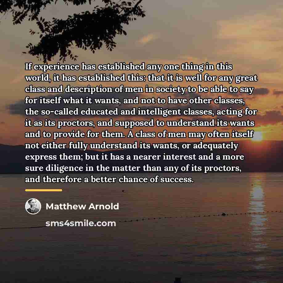 “If experience has established any one thing in this world,…” quote by Matthew Arnold