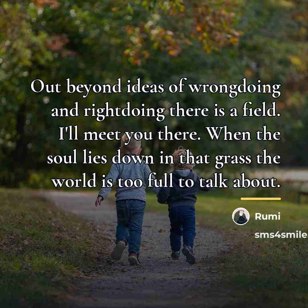 “Out beyond ideas of wrongdoing and rightdoing there is a…” quote by Rumi